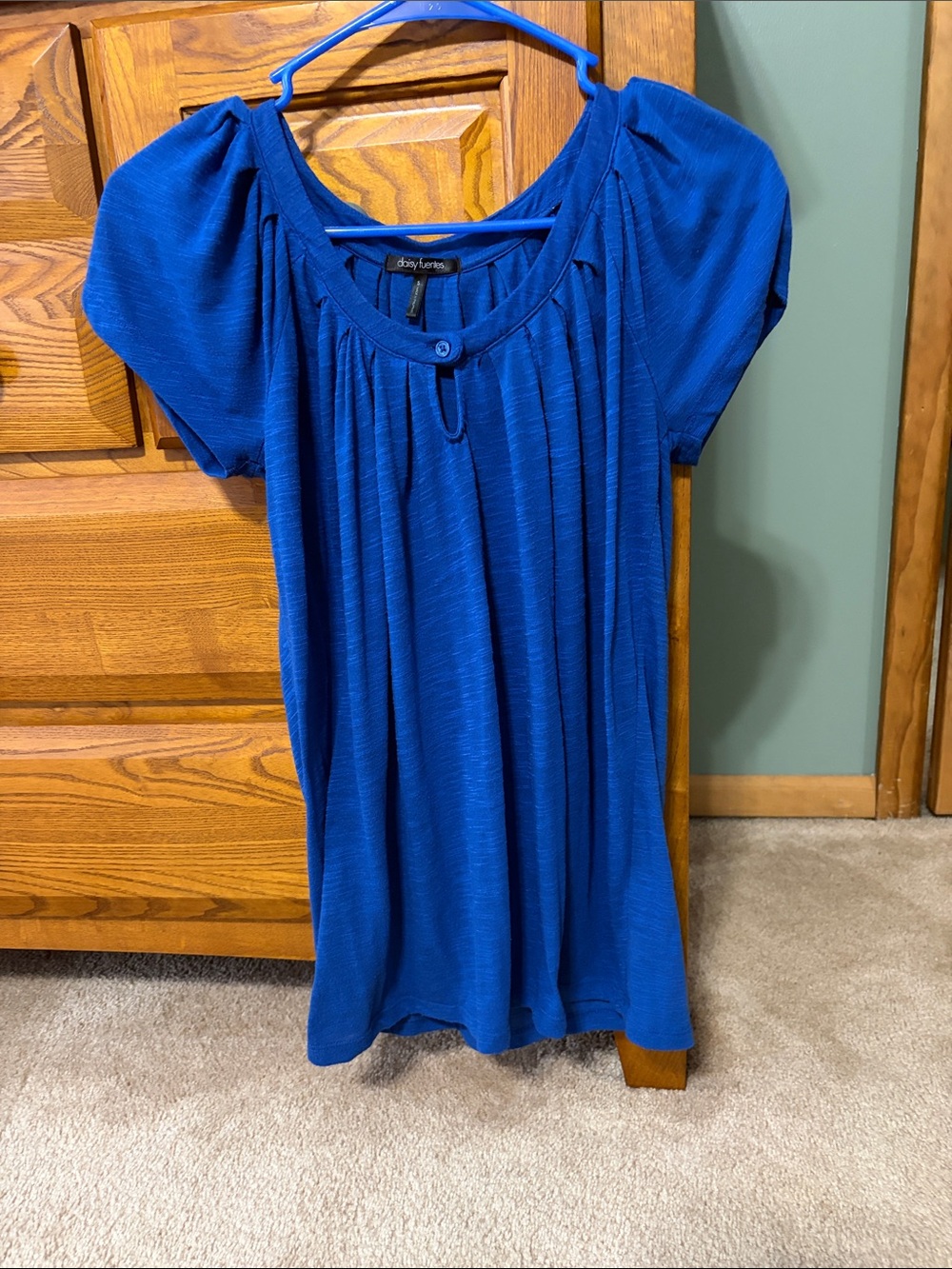 Daisy Fuentes Royal Blue Short-Sleeve Pleated Scoop Neck Tunic